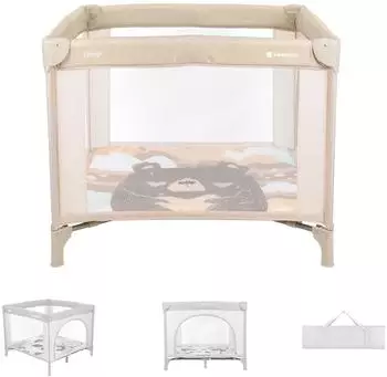 KIKKABOO Laufstall Enjoy klappbar, Matratze, Sichtfenster, Tragetasche, beige/braun