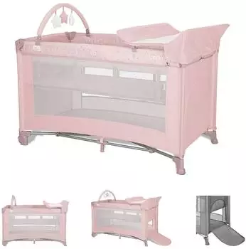 Lorelli Torino Plus Reisebett 2 Ebenen, Wickelauflage, Spielbogen, faltbar, pink