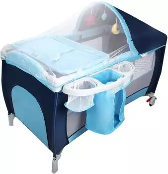 Costway Reisebett 4-in-1 klappbar mit Schaukelfunktion, blau (BB0440BL)