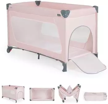 Cangaroo One Touch Reiselaufstall mit Rädern, Seiteneingang, klappbar, rosa (111621)
