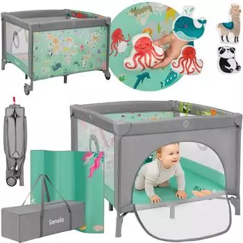 Lionelo Mille Reisebett & Spielbox 2in1 100x100cm, faltbar, 0-15kg (LO-MILLE PLUS GREY GREEN)