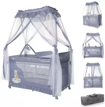 Lorelli Magic Sleep Reisebett 3-in-1 mit Baldachin, 2 Ebenen, faltbar, grau