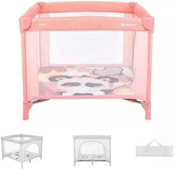 KIKKABOO Enjoy Laufstall/Reisebett klappbar, Matratze, Sichtfenster, pink (31003030017)
