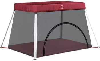vidaXL Baby-Laufstall mit Matratze, Leinenstoff, rot (10305)