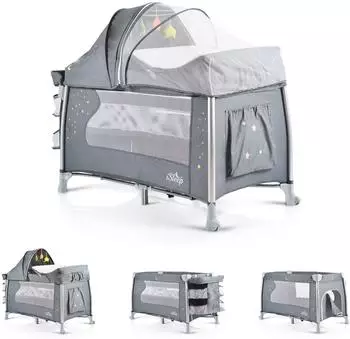 Cangaroo iSleep Reisebett mit Wiege, Spielbogen, Wickelauflage und Moskitonetz, 60x120cm