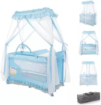 Lorelli Magic Sleep Reisebett 2 Ebenen, Baldachin, faltbar, hellblau (10080482607)