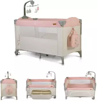 Cangaroo Indiana Reisebett 2 Ebenen mit Matratze und Wickeltasche, rosa (108459)