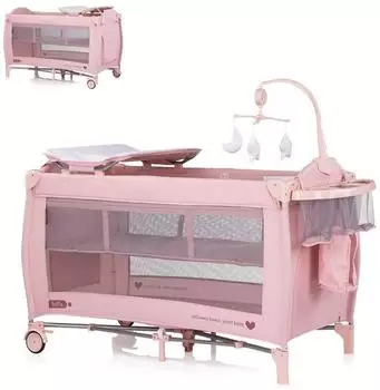 Chipolino Bella Reisebett 2 Ebenen, seitlicher Eingang, Musikmobile, Wickelauflage, pink (KOSIB0255PM)
