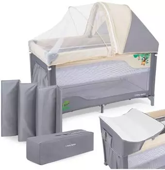 Moby-System Huxley 2-in-1 Reisebett & Laufstall mit Wickelauflage, Moskitonetz, Transporttasche (0-36 Monate)