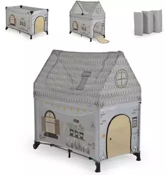 Cangaroo Reisebett 2-in-1 Spielhaus, zwei Ebenen, faltbar, grau (60x120cm)