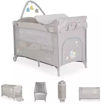 Moni Sleepy Reisebett hellgrau mit Rollen, Wickelauflage, Spielbogen (111822)