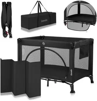Lionelo Laura 2-in-1 Reisebett, 2 Höhenstufen, Räder mit Bremse, Black Carbon (LO-LAURA BLACK CARBON)