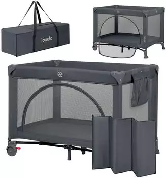Lionelo Laura 2-in-1 Reisebett, Laufgitter, 2 Höhenstufen, grau (LO-LAURA GREY CONCRETE)