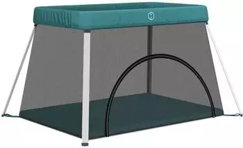 vidaXL Baby-Laufstall mit Matratze, grün, Leinenstoff (10306)