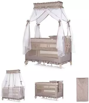 Chipolino Palace Reisebett mit Baldachin, Moskitonetz, Wickelauflage, beige/grau (KOSIPA262LA)