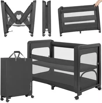 Lionelo Patty 5-in-1 Reisebett & Beistellbett mit Matratze, faltbar, bis 15kg (LO-PATTY GREY GRAPHITE)