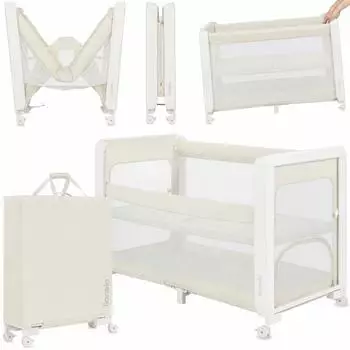 Lionelo Patty 5-in-1 Reisebett & Beistellbett mit Matratze, faltbar, bis 15kg (LO-PATTY BEIGE SAND)