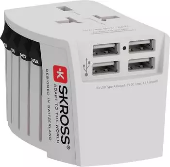 Skross MUV USB 4xA Reiseadapter, weltweit, weiß (1302961)