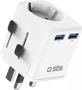 SBS Mobile Reiseadapter USB-A universal (UK, USA, AUS, Asien, EU), wei&szlig;