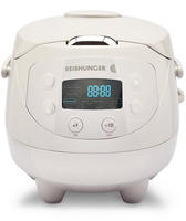 Reishunger Digitaler Mini Reiskocher (0,6l) + Reiskocher Kochbuch | Grau
