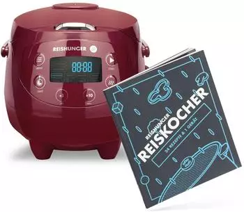 Reishunger Mini Reiskocher 0,6l dunkelrot inkl Kochbuch