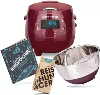 Reishunger Mini Reiskocher 0,6l Set Bordeaux - 11-teiliges Starterset