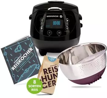 Reishunger Mini Reiskocher 0,6l Set schwarz - 11-teiliges Starterset