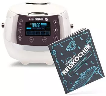 Reishunger Digitaler Reiskocher (1,5l) + Reiskocher Kochbuch weiß