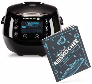 Reishunger Digitaler Reiskocher (1,5l) + Reiskocher Kochbuch Schwarz