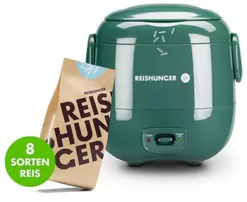 Reishunger Mini Reiskocher 0,3l + Inkl 8 Reissorten Vorteils-Set Waldgrün