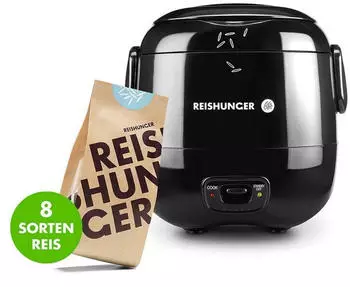Reishunger Mini Reiskocher 0,3l + Inkl 8 Reissorten Vorteils-Set Schwarz