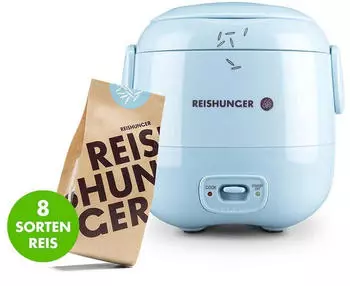 Reishunger Mini Reiskocher 0,3l + Inkl 8 Reissorten Vorteils-Set Hellblau