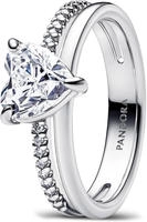 Pandora 193100C01 Damen-Silberring Doppelschiene mit Herz