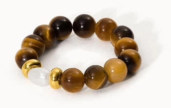 PURELEI Anxiety Tiger‘s Eye Pearl Ring mit Perle gold