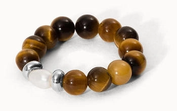 PURELEI Anxiety Tiger‘s Eye Pearl Ring mit Perle silber