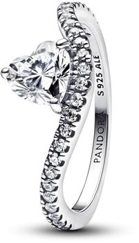 Pandora Wavy pav&eacute; heart ring (193661C01-58)
