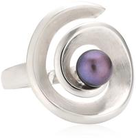 Zeeme Fingerring Silber 925 rhodiniert mit schwarzer Perle wei&szlig; 054 (17,2)