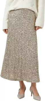 s.Oliver Langer Pailletten-Rock mit Viskosefutter Beige 2171647.84X4.