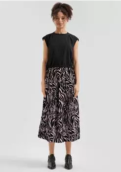 s.Oliver Gemusterter Midi-Rock mit Bundfalten schwarz pink 2170501.99A0.