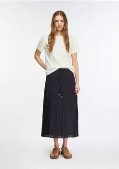 Comma Femininer Chiffon-Pliss&eacute;e-Midirock mit l&auml;ssigen Tunnelzugdetails (2181542) blau
