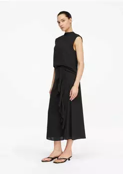Comma Chiffonrock Midilänge mit Volant schwarz (2176693.9999)