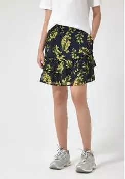 Street One Frauen Knielanger Chiffon-Rock mit Print in Blau Gr: (F36198237823)