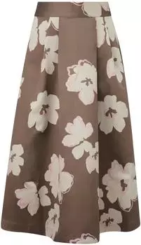 s.Oliver Gemusterter Satin-Midirock mit Bundfalten und Seitentaschen braun|mehrfarbig 2176489.86A1.