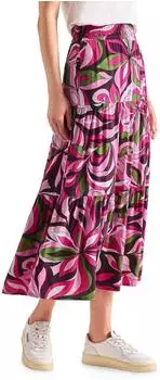 Street One Frauen Maxi-Rock mit Volants und Print in Pink Gr: (A36199437281)