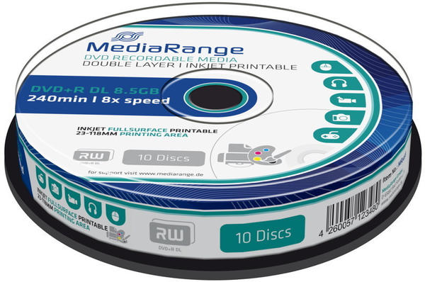 MediaRange DVD+R DL 8,5GB 240min 8x bedruckbar 10er Spindel