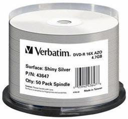 Verbatim DVD-R 4,7GB 120min 16x Shiny Silver bedruckbar 50er Spindel