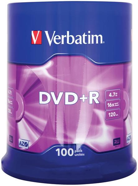 Verbatim DVD+R Rohlinge 4.7GB (120min), 100 Stück (43551)