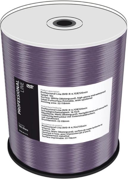 MediaRange Professional Line - 100 x DVD-R - 4,7GB 16x - weiß - mit Tintenstrahldrucker bed