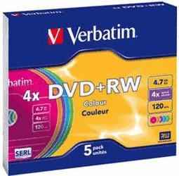 Verbatim DVD+RW 4,7GB 120min 4x Colour 5er Slimcase