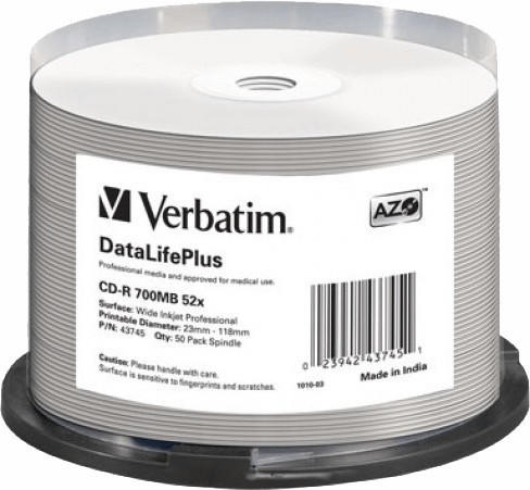 Verbatim CD-R 700 MB 80min 52x DataLifePlus Professional ganzflächig Tintenstrahl bedruckbar no ID Brand 50er Spindel